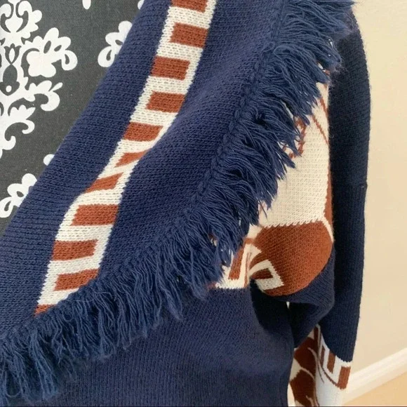 COCOGIO Tribal Cardigan Sweater Small Long Open Front Fringe Italy NWT *New*. - Picture 2 of 8
